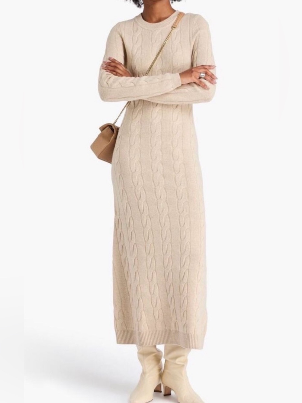 Sandro Maelys Cable Knit
Cashmere Wool Maxi Sweater
Dress in Tan Neutral |
